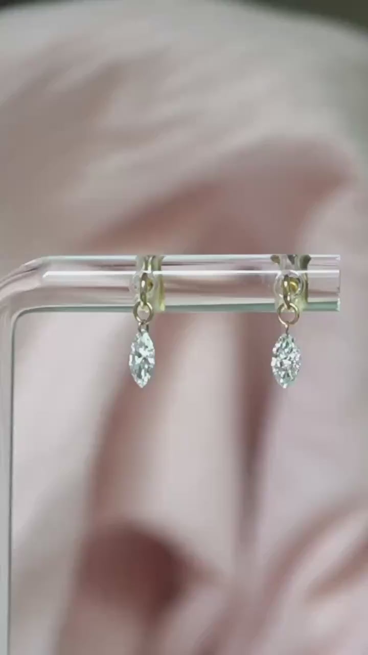 14K Floating Marquise Diamond Stud, Floating Diamond Studs, Solid Gold, Minimal Jewelry, Drop Earrings, Lab Made, Real Gold