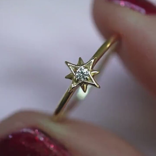 14K Gold Diamond Ring, "North Star" Ring, Astrology Ring, Engagement Ring, Ruby Ring, 10K, Dainty Ring, Star Jewelry, Solid Gold