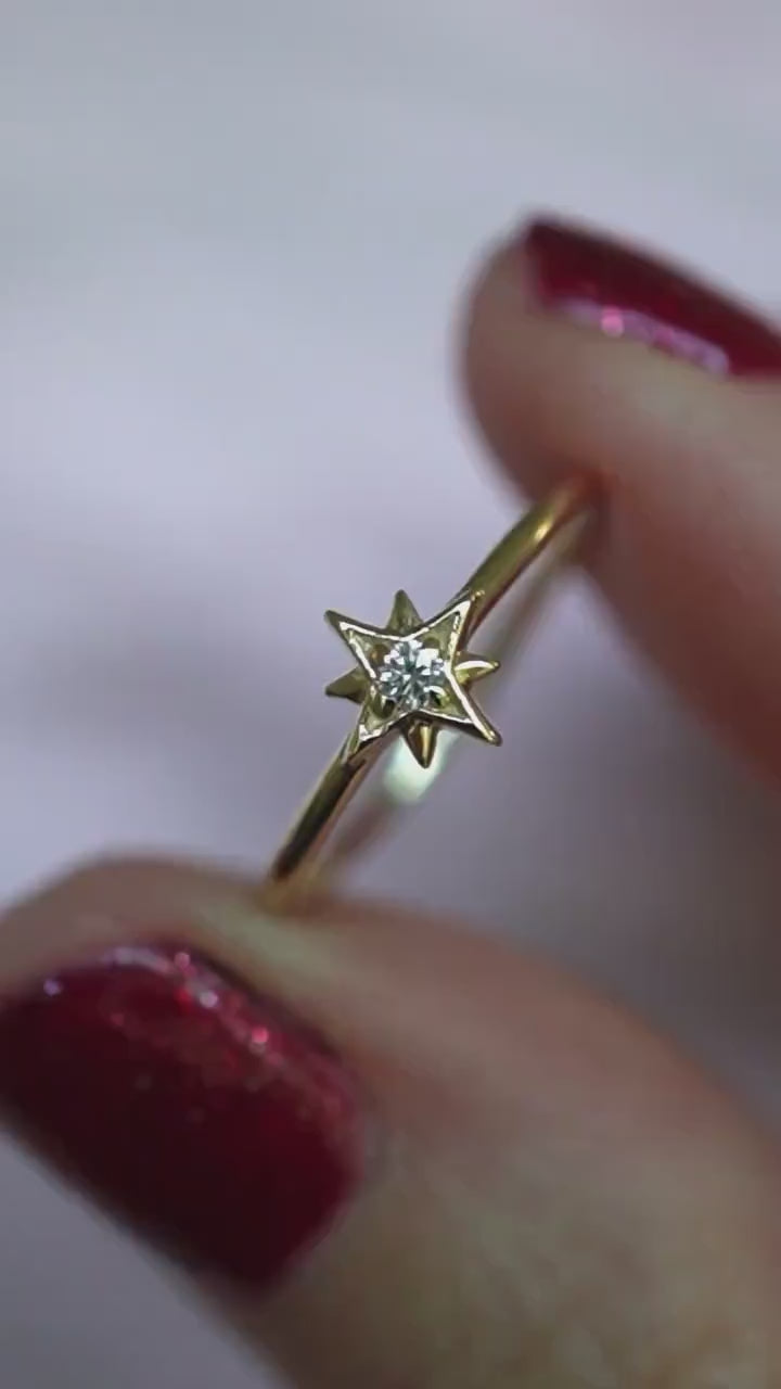 14K Gold Diamond Ring, "North Star" Ring, Astrology Ring, Engagement Ring, Ruby Ring, 10K, Dainty Ring, Star Jewelry, Solid Gold
