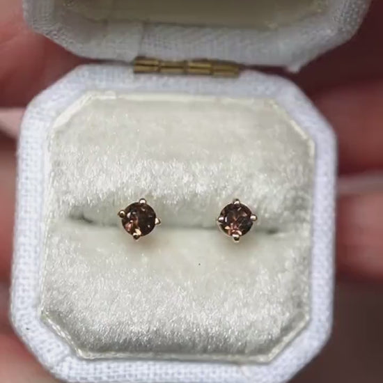 14K 3mm Smokey Quartz Studs, Brown Stone Studs, Quartz Earrings, Post Studs, Solid gold, Prong Setting, Everyday Wear, Real Gold