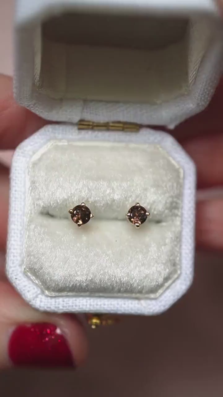 14K 3mm Smokey Quartz Studs, Brown Stone Studs, Quartz Earrings, Post Studs, Solid gold, Prong Setting, Everyday Wear, Real Gold