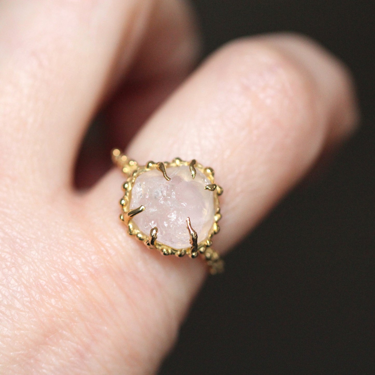 10K Gold Raw Rose Quartz Bubble Rink- OOAK