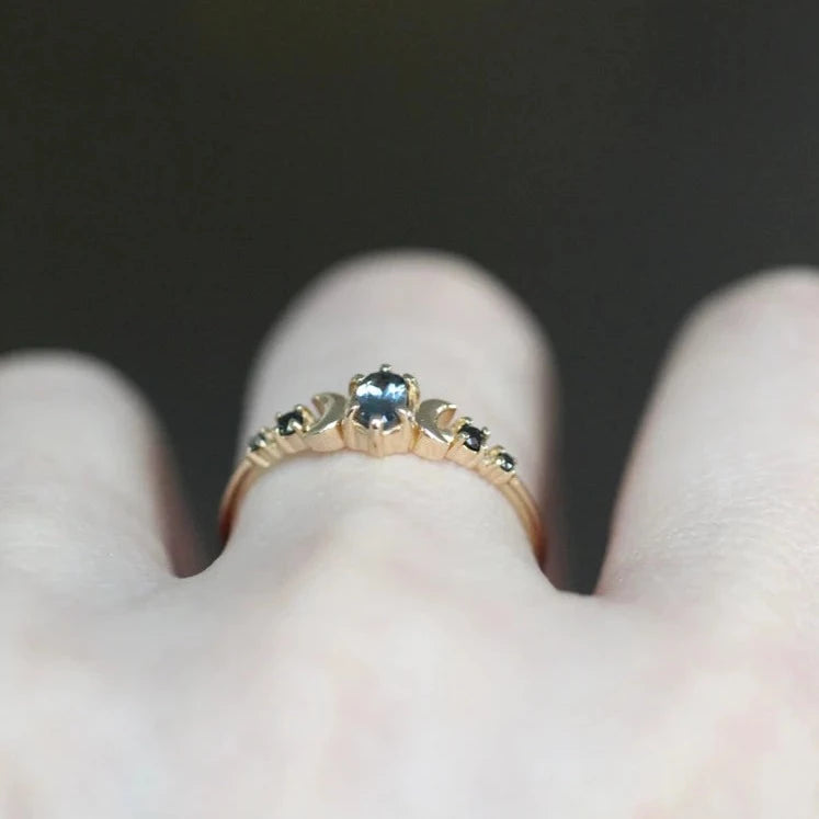 Moon Phase Ring- Grey Spinel and Black Diamonds