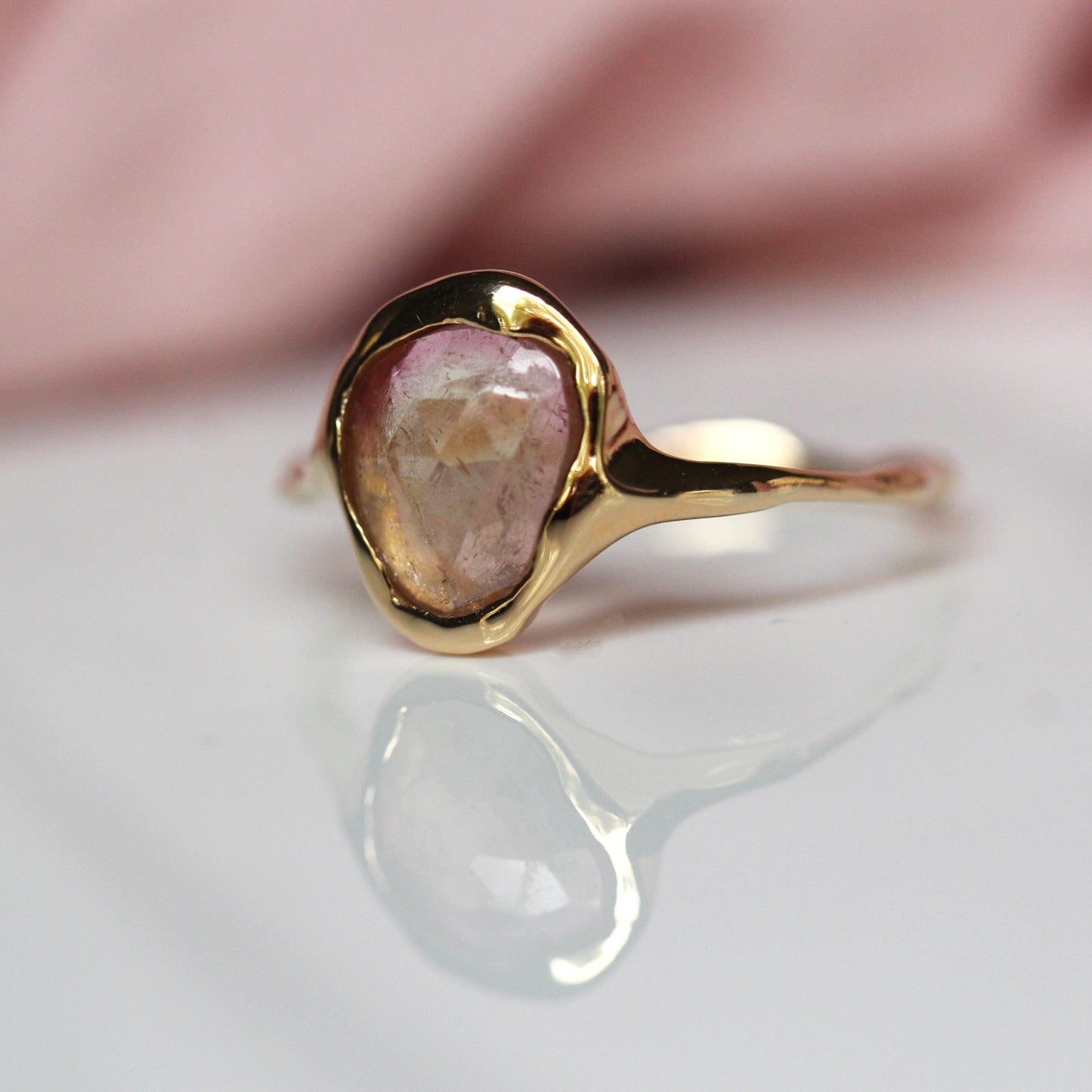 14K Free Form Tourmaline Ring- OOAK