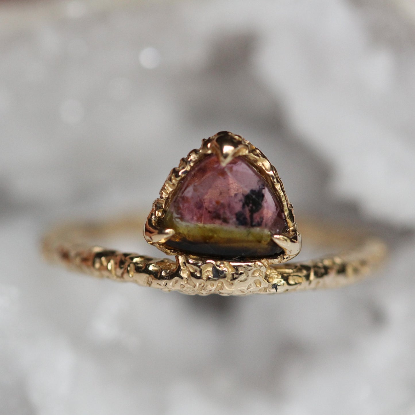 14K Sand Watermelon Tormaline Ring - OOAK