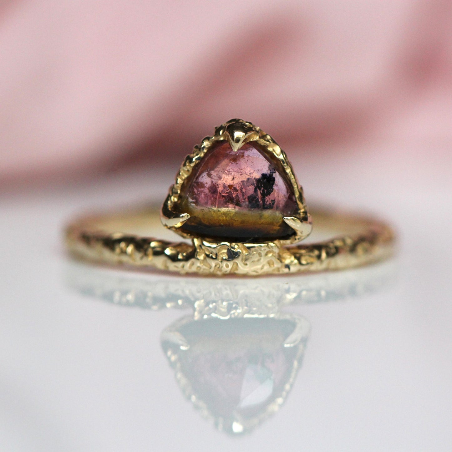 14K Sand Watermelon Tormaline Ring - OOAK