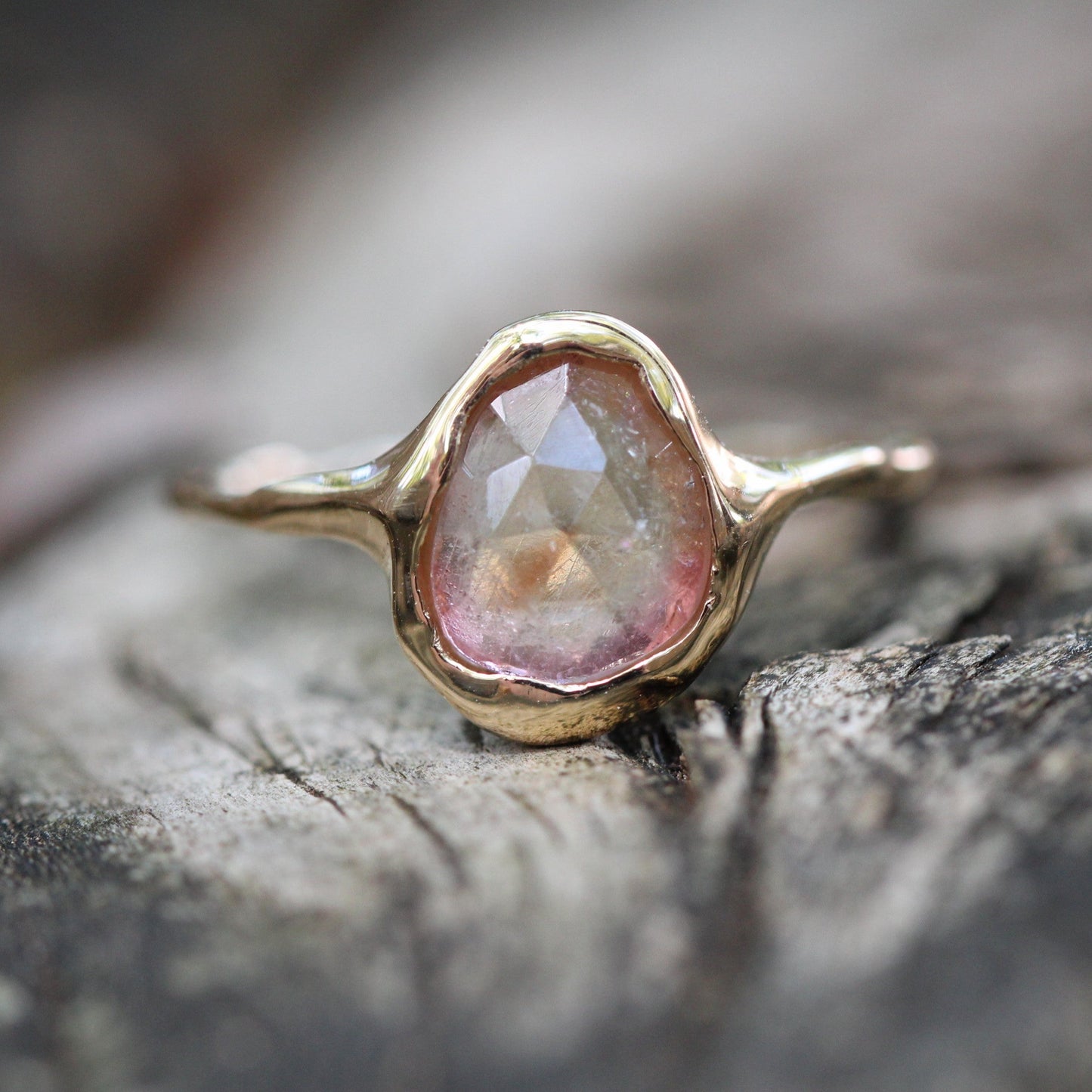 14K Free Form Tourmaline Ring- OOAK