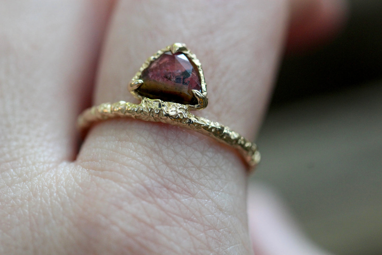 14K Sand Watermelon Tormaline Ring - OOAK