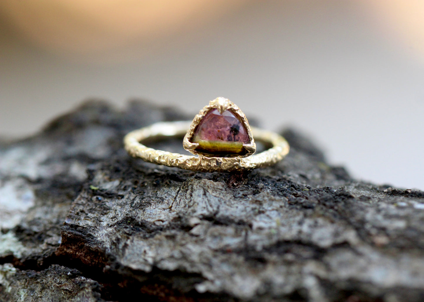 14K Sand Watermelon Tormaline Ring - OOAK